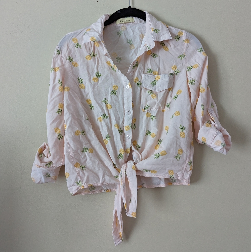 Love notes pineapple tie waist shirt size S